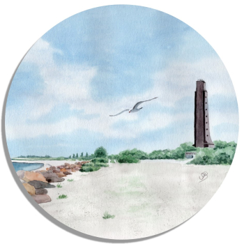 Coasters glass coasters 9,5 x  9,5 cm Watercolor Maritime Art Print Baltic Sea Laboe Beach Naval Memorial LB2